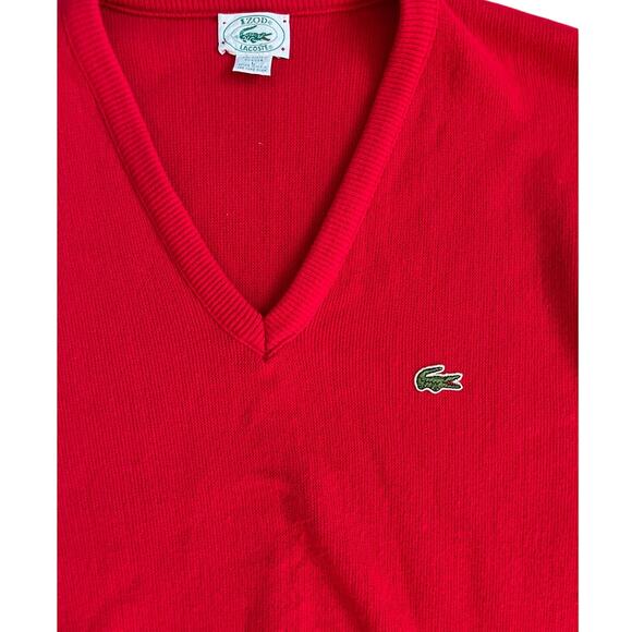 Vintage 80’s IZOD-Lacoste Bright Red V-Neck Soft Sweater Size Large - Picture 3 of 9